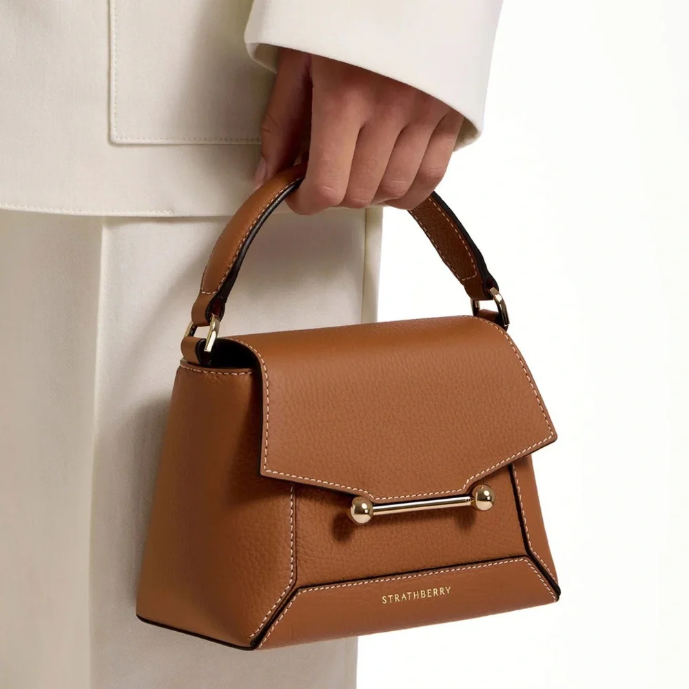 Strathberry Mosaic Nano Leather Mini Tote in tan with vanilla stitching NWT - Picture 9 of 17